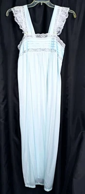 Camisón largo azul sedoso 100 % nailon vintage M 12-14 Carriage Court Sears Foto 1 de 4