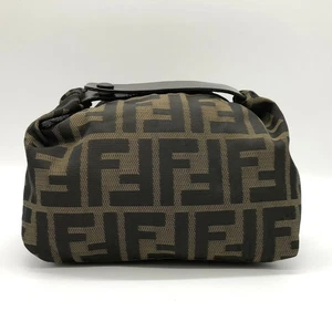 FENDI Vintage Zucca Mini Vanity Pouch Handbag Nylon Canvas Brown Authentic Japan - Picture 1 of 11