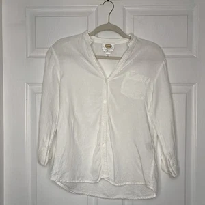 Talbots Damenbluse klein weiß Leinen Knopfleiste klassisch minimalistisch altes Geld - Bild 1 von 7
