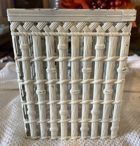 Vintage Hollywood Regency White Metal Square Tissue Box Cover Bamboo look - Picture 1 of 4