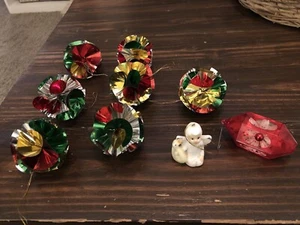 7 Vintage Chrismtas MCM Round Foil Cellophane Pom Pom Ornaments Atomic Plus! - Picture 1 of 3