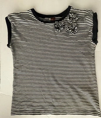 Tea Collection Shirt Girls XL 12 Italy Modernista Stripe Black & White Flowers - Image 1 of 4
