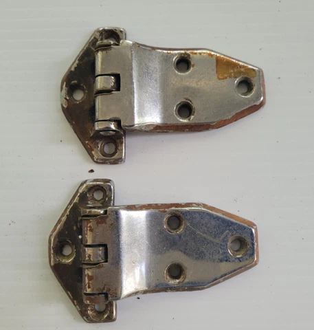 Pair Antique Ice Box Hinges Nickel Plated Brass Angular 4" Long Cover
