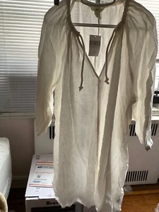 NWT H & M Tunic Ivory Dress Cover Up Linen Cotton Size L - Picture 1 of 4