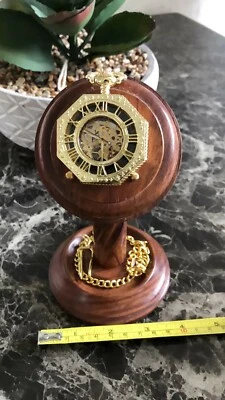 nice barley twist wooden pocket watch display stand holder albert chain fob wood - Image 1 of 4