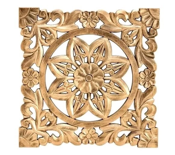 Bali Homedecor Wandobjekt Wandhänger Blumendekor Mangoholz Gold 38x38x1,3 cm - Bild 1 von 1