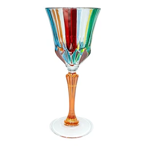 Copa de vino de Murano multicolor tallo naranja pintada a mano Venecia Italia - Imagen 1 de 4