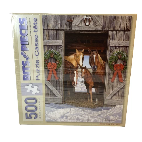 Bits And Pieces Brand Horse Barn Christmas 500 Pc 18"x24" Jigsaw Puzzle - Image 1 of 1