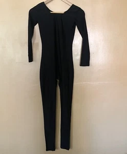 Junior Girl's Size Small Leotard Body Suit Full Body Shiny Black Long Sleeve - Picture 1 of 12