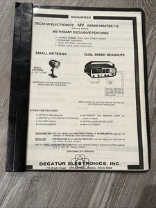 Decatur MV Range Master 715, Antenne Vintage Handbuch, seltenes Radarwarner Buch - Bild 1 von 13