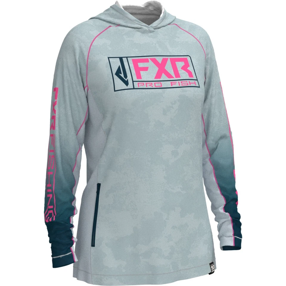 Pullover con capucha FXR Tournament UPF para mujer camuflaje hielo/rosa eléctrico Foto 1 de 1