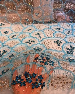 Elegant Rhinestones Fabric for Dresses, Gowns & wedding Wear Lace by yard - Picture 1 of 12