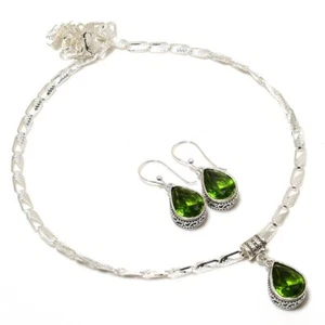 Peridot 925 Silber plattiert Handarbeit Halskette & Ohrringe Set 18" - Bild 1 von 3