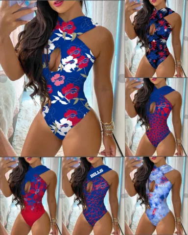 Buffalo Bills Womens Criss Cross Swimsuit One Piece Cutout Bikini Bathing Wear Cover