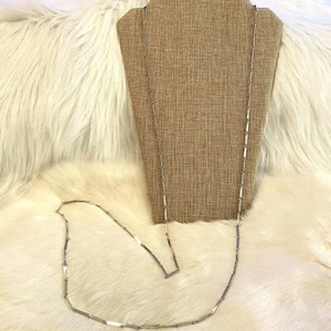 Vintage Modernist Necklace Silver Tone Link Extra Long Geometric Biker Boho 6725 - Picture 1 of 7