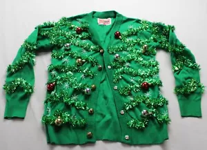 Tipsy Elves Women's Garland Ugly Christmas Cardigan Sweater BL1 Green Medium NWT - Picture 1 of 3