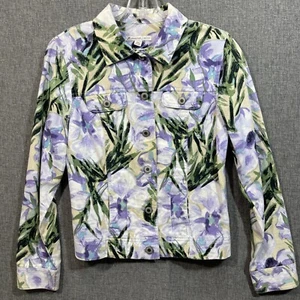 JM Collection Damen Petite 2P Denim Blumen Knopf Jacke Lgt Gewicht Lila WS5 - Bild 1 von 11