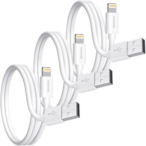 Overtime MFi-Certified Lightning to USB-A 4ft Charging Cables, 3-Pack - White - Picture 1 of 9