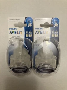 2 Packs Of 2 Clear Philips AVENT Anti-Colic Nipple, Medium Flow 3+ Months NEW SS - Picture 1 of 4