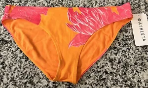 Athleta Womens Bikini Bottoms Orange Flowers Kailua Mid Rise- Size Large-NWT - Picture 1 of 6