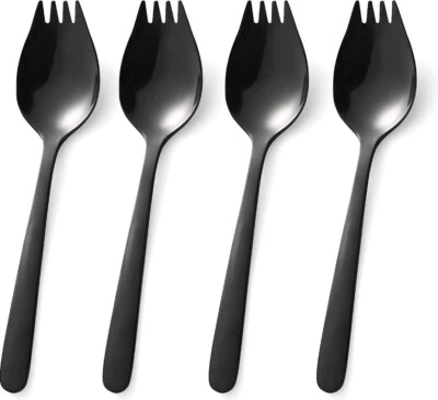 ☆● WoW Black Sporks 4 Pack Spork Stainless Steel Metal Spork Everyday Household☆ - Изображение 1 из 4