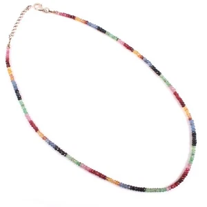 Natural Emerald Ruby Blue Sapphire & yellow sapphire Bead Gemstones Necklace #44 - Picture 1 of 2