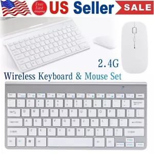 Wireless Keyboard And Mouse Set Waterproof 2.4G For Mac Apple PC Computer White - Picture 1 of 11