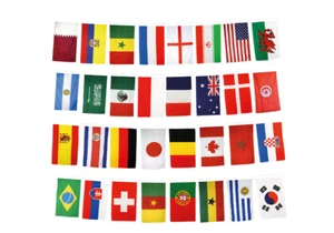 2022 Fahnenkette 32 gemischte Fahnen in 10x15cm Flaggenkette WM ca 8,30m Länge - Picture 1 of 1