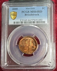 2000-P 1c. Error Lincoln Memorial Cent Major Broad Strike PCGS MS-64 Red - Picture 1 of 4