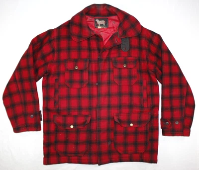 Vintage Woolrich Coat Men's L Mackinaw Wool Insulated Hunting Game Bag Plaid Red - Image 1 of 4