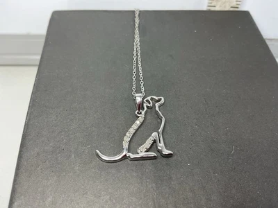 Sterling Silver Labrador Pendant Necklace 1/10 Carat Diamond NEW - Image 1 of 4