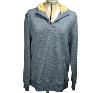GH Bass Co. 1/4 Button Pullover Sweater Sherpa-Lined Collar Mock Neck Blue M - Picture 1 of 24