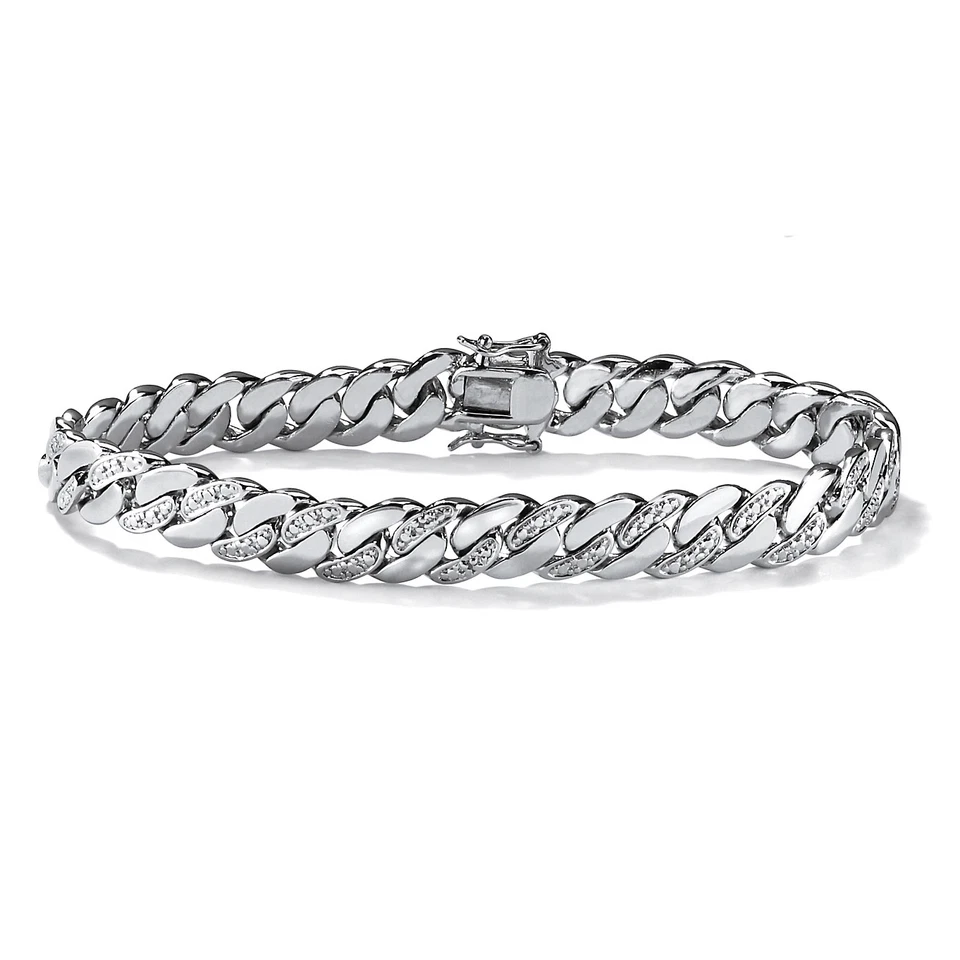 Brazalete de eslabones con acento de diamantes para hombre enchapado en platino 9,5" Foto 1 de 4