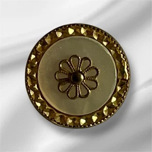 Abalone Button with Brass Wheel Daisy Overlay 3/4 Inch Shank Antique Button - Picture 1 of 3