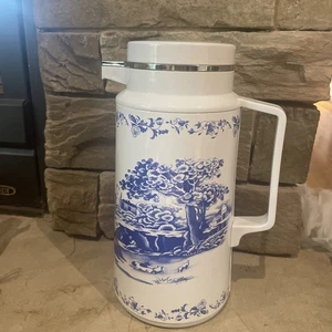 Vintage Blue White Italian Scene Thermos Pitcher Carafe 1970s Insulated Server - Picture 1 of 7