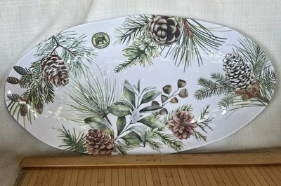 Michel Design Works Platter White Spruce Pinecone Large 18x19” Melamine Oval New - Image 1 of 4