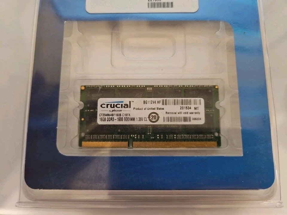 16GB Crucial SODIMM PC3L-12800s DDR3-1600 Ram Memory for Laptops - Image 1 of 1