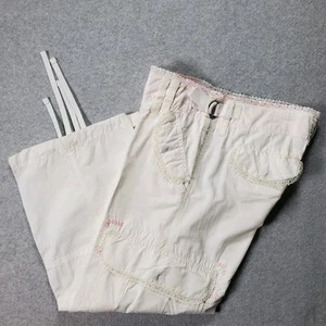 Vintage Miss Me Embroidered Crocheted Cargo Pants Lace Trim Patches Boho Small - Picture 1 of 22