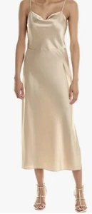 Vince Satin, Side Zip Closure, Midi Dress, Sz 6, New, Beige - Picture 1 of 9