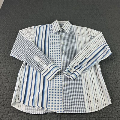 Camisa Roar Para Hombre XL Blanca Azul Geométrica Abotonada Manga Larga Algodón Foto 1 de 4