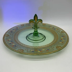 Seltene Vintage Art Deco Servierplatte mit Griff Fleur Di Lis Goldrand - Bild 1 von 16
