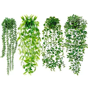 Artificial Hanging Plants for Shelf 4 Pack Fake Potted Greenery Faux Eucalypt... - Picture 1 of 6