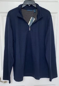 NEW PERRY ELLIS 1/4 ZIP SWEATER TOP  MENS Large NAVY BLUE - Picture 1 of 4