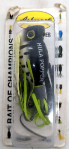 2003 ARBOGAST HULA POPPER TOPWATER BASS FISHING LURE COACH  BLACK / WHITE GREEN