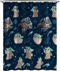 Star Wars Mandalorian Baby Child Yoda Rotary Fabric Shower Curtain 72in x 72in - Picture 1 of 3