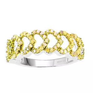 Valentine 2/5CT Yellow Diamond 14K White Gold Plated 925 Heart Shape Band Ring - Picture 1 of 6