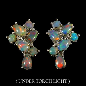 Sommer 925 Silber Ohrringe Birne Feuer Opal 6x4mm Natürlicher Edelstein, Schmuck - Bild 1 von 10