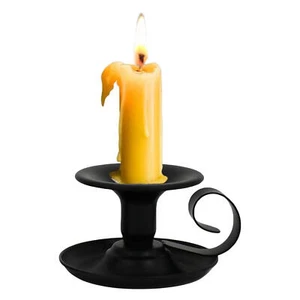 Vintage Iron Black Candlestick w/ Handle Taper Candle Holder for Wedding Decor - Picture 1 of 5