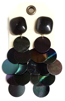 Anthropologie Paillette Dangle Earrings Dark Turquoise Goldtone Plated Brass NWT - Image 1 of 4