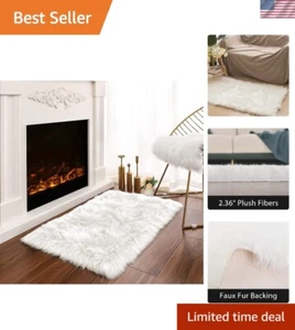Elegant White Sheepskin Rug 2x3 ft - Fire-Resistant and Fluffy Luxury Decor - Picture 1 of 9